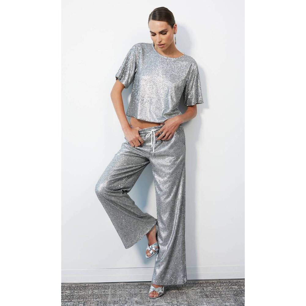 NEW BOBI wide leg casual waistband pant in gunmetal